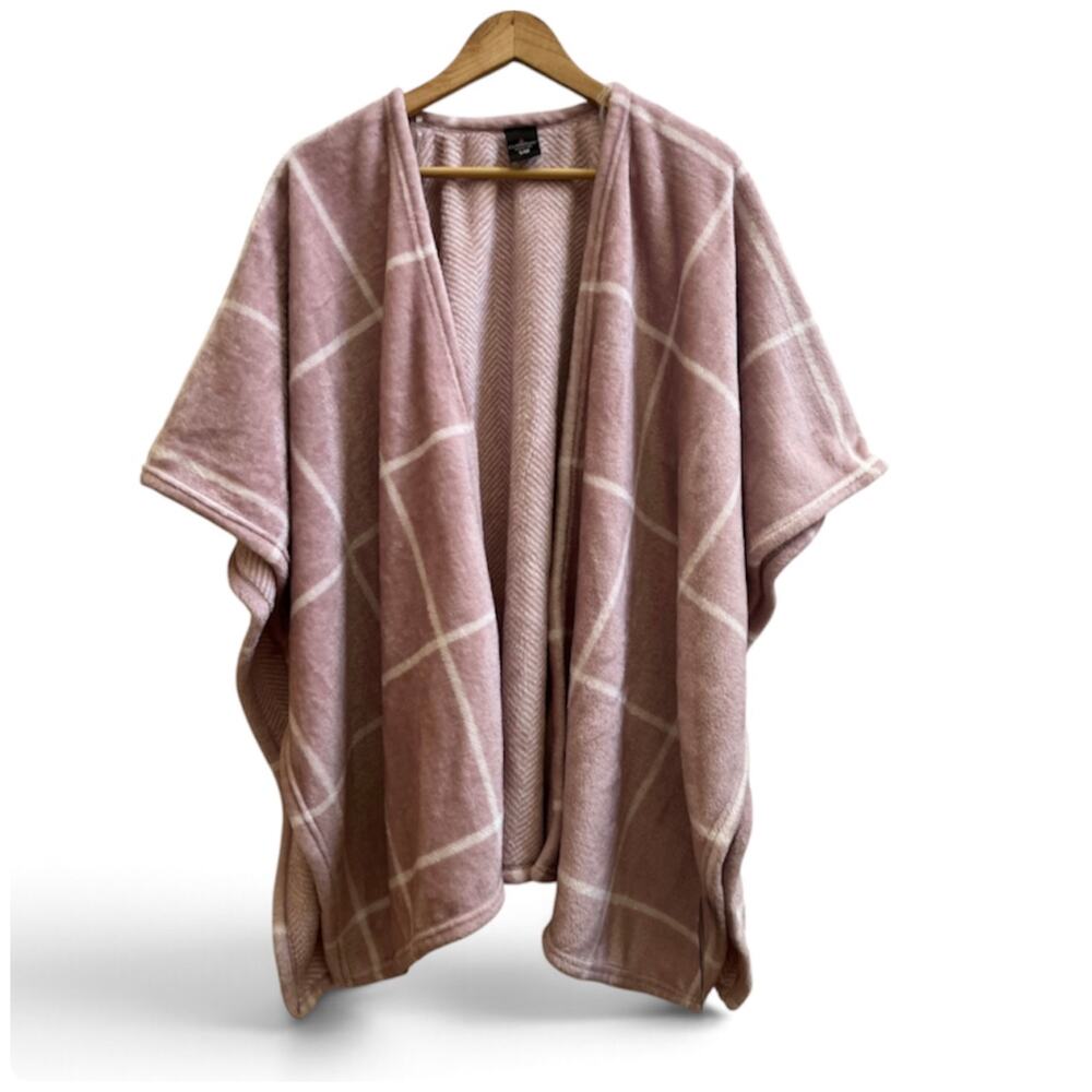Cuddl Duds Sleepwear New Cozy Soft Grid Pattern Plush Open Front Wrap Poncho S/M